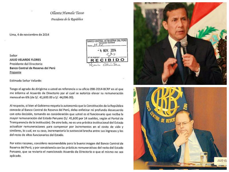 Humala llama la atención a presidente del BCR por su aumento salarial