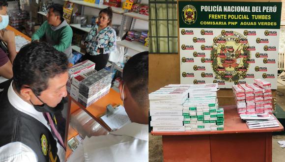 Agentes de la Policía Nacional incautó miles de cigarrillos de contrabando en Tumbes y Piura en diferentes operativos. (Foto PNP)