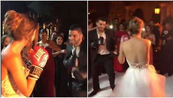 Pareja de recién casados realizan pelea de boxeo para reemplazar el típico vals (VIDEO)