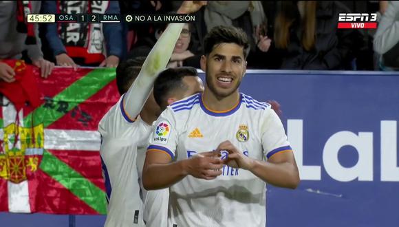 Marco Asensio puso el 2-1 de Real Madrid vs. Osasuna. (Foto: captura de pantalla - ESPN)