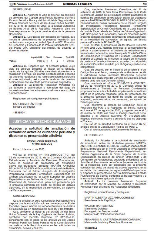 Martín Belaunde Lossio podría ser investigado por lavado de activos de ampliarse la extradición en su contra.