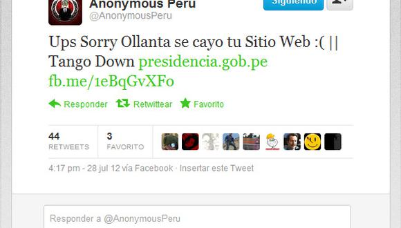 Anonymous ataca sitio web de Presidencia de la República