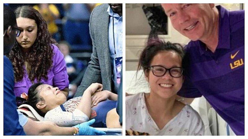 El pedido de la gimnasta que se rompió las piernas: "No quiero que se diviertan viendo mi video" (FOTOS)