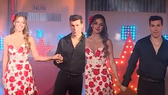 Patricio Parodi y Luciana Fuster sorprendieron a los seguidores de "Esto es guerra" al presentarse como "pareja" en los “Premios EEG 2021”. (Foto: Captura América TV).