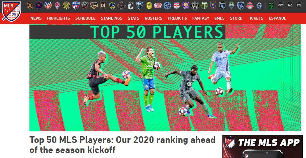 La publicación sobre los 50 mejores jugadores previo a la MLS 2020.