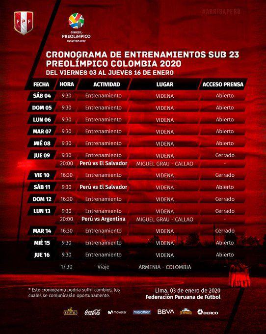 El cronograma de actividades de la selección peruana.