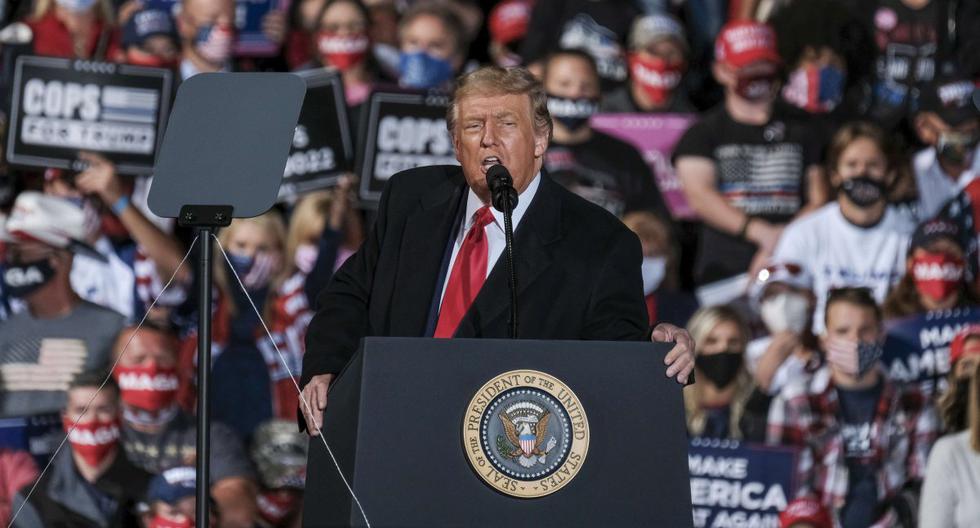 El presidente Donald Trump habla de la necesidad de ganar las próximas elecciones durante un mitin de campaña en Ohio. (Matthew Hatcher/Getty Images/AFP).