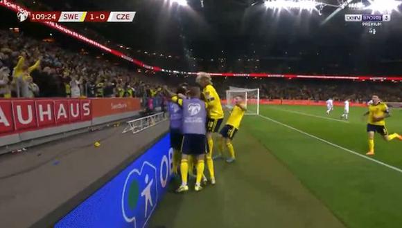 Gol de Quaison para el 1-0 del Suecia vs. República Checa. (Foto: Captura de Bein Sports)