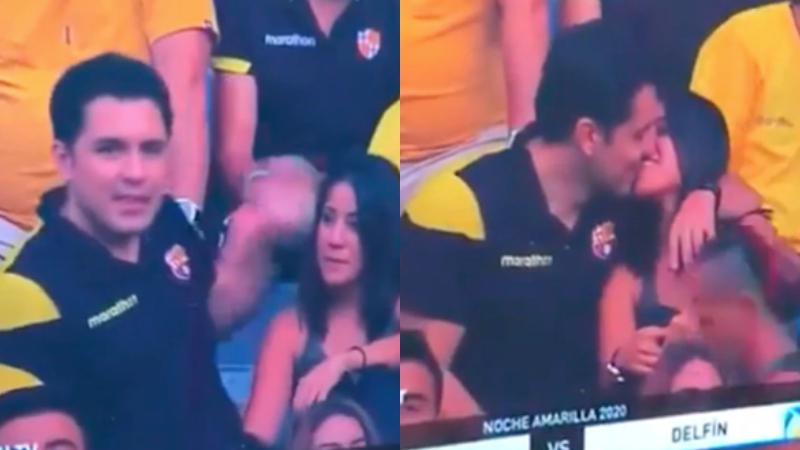 La 'Kiss Cam' capta infidelidad de hincha de Barcelona en la Noche Amarilla