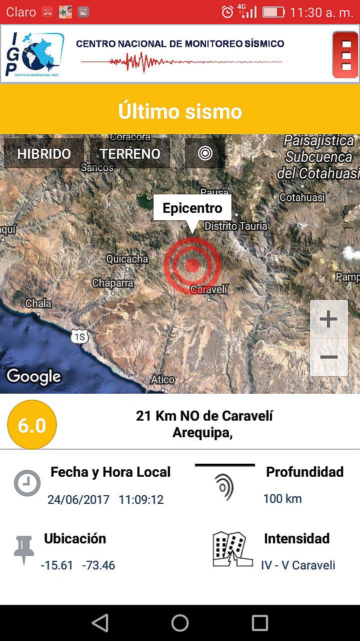 ​Fuerte sismo de 6 grados sacude a Arequipa