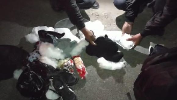 Policías de Fronteras revisan las almohadillas ortopédicas donde camuflaron la droga