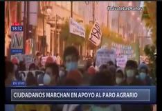 Grupo de personas marchan en el Cercado de Lima en apoyo al paro agrario (VIDEO)