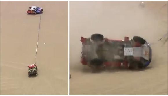 Dakar 2018: Intentaron remolcar una camioneta atascada en la arena pero todo terminó mal (VIDEO)