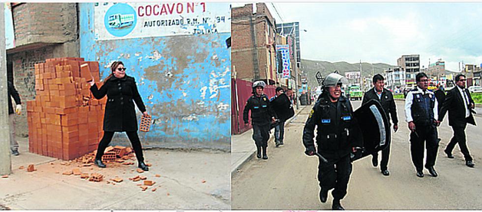 Destruyen ladrillos apilados que ocupaban las vías públicas en Juliaca