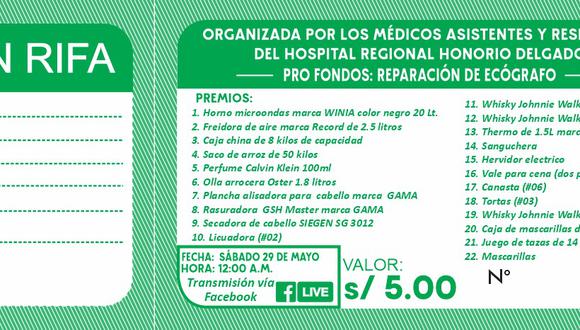 Médicos del hospital  Honorio Delgado venden boletos de rifa para reparar un ecógrafo| Foto: Cortesía