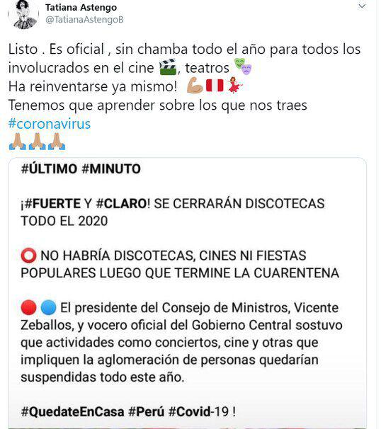 Tatiana Astengo: “Sin chamba todo el año para los involucrados en el cine y teatro”