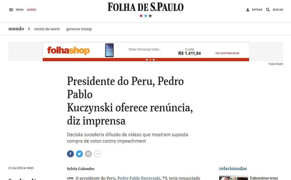 Presidente PPK: medios internacionales informan sobre su renuncia (FOTOS)