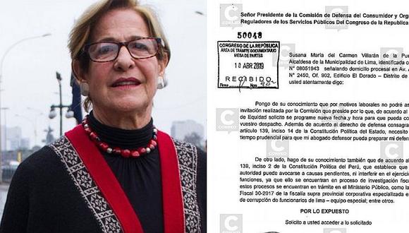 Susana Villarán solicita reprogramar su asistencia al Congreso por Línea Amarilla (FOTO)