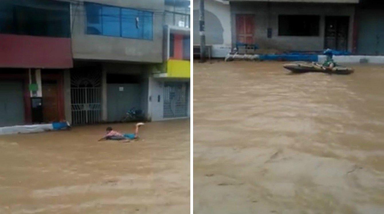 Mira lo que hacen estos jóvenes ante calles inundadas por desborde de río Virú (VIDEO) 