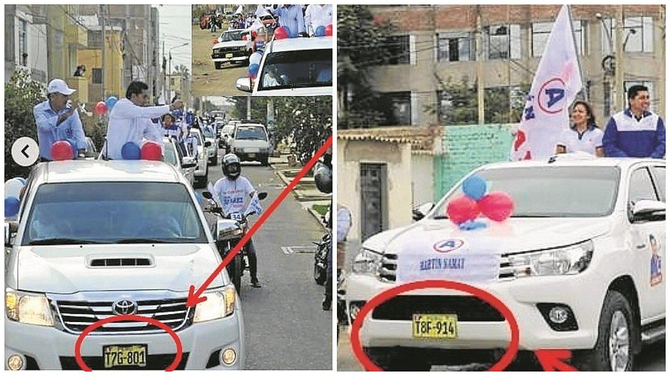 Candidatos de APP se desplazan en camionetas de constructoras