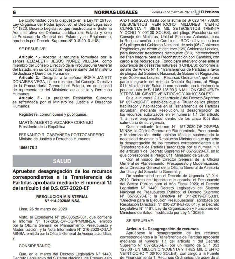 Martín Vizcarra y Fernando Castañeda firman el nombramiento de la nueva miembro del Consejo Directivo de la Procuraduría.