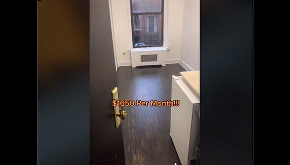 El minúsculo departamento no cuenta con cocina ni baño. Su alto precio se debe a estar ubicado en una de las zonas más caras de Nueva York. (Foto: TikTok)