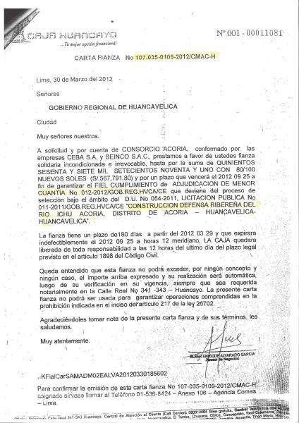 Carta fianza falsa en obra de 5 millones