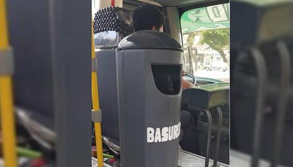 Colocan tacho de basura en ómnibus de transporte público (FOTO) 
