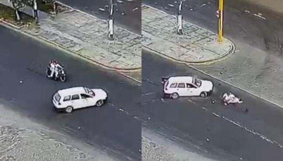 Pareja de colombianos viajaba en una moto, la cual se estrelló contra un auto a pocos metros de dependencia policial.