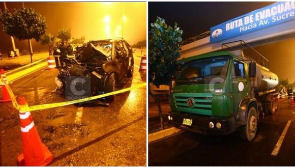 Dos muertos tras choque entre auto y cisterna municipal en Costa Verde (VIDEO)