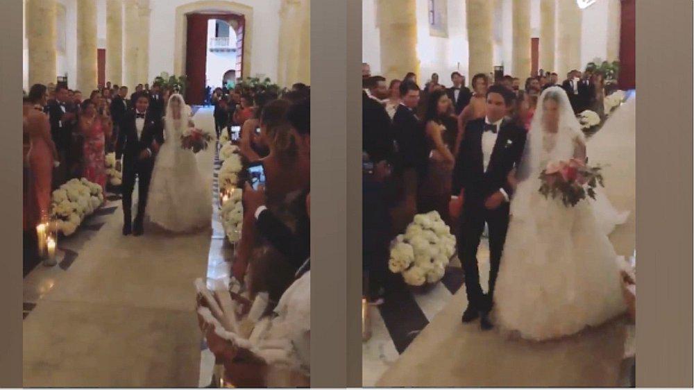 Stephanie Cayo sorprendió con peculiar entrada a la catedral durante su boda (VIDEO)