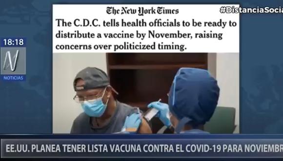 Estados Unidos prevé tener vacuna contra la COVID-19 en noviembre (Captura: Canal N)