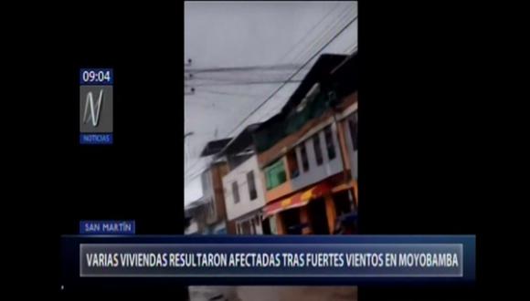 El COEN informó que el último sábado varias viviendas de la provincia de Moyobamba, en la región San Martín, se vieron afectadas debido a los fuertes vientos que se registraron en la zona. (Foto captura: Canal N)
