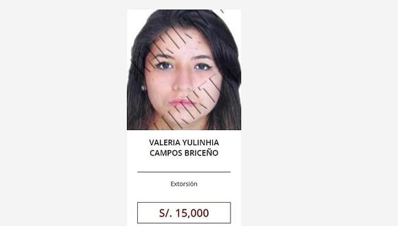 Los más buscados: Valeria Yulinhia Campos Briceño era buscada por extorsión 