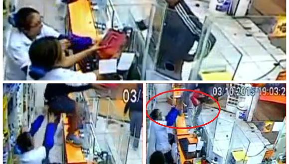 Trabajadora se enfrenta a delincuente y frustra asalto en farmacia en SMP (VIDEO)