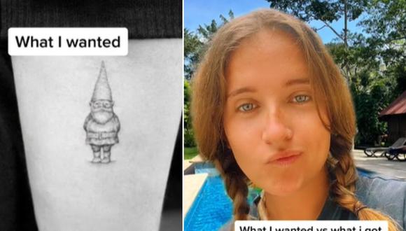 En esta imagen se aprecia a la joven que pidió que le hicieran un tatuaje de gnomo. (Foto: @hannahgoestravelling / TikTok)