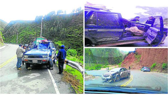 ​Roca cae sobre auto y lesiona a chofer en la ruta Huancavelica – Huancayo