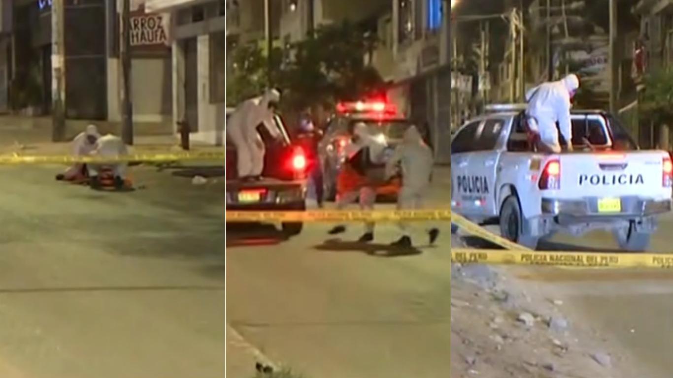 El preciso instante en que policías, protegidos con trajes de bioseguridad, cargan a la mujer con dificultades respiratorias y la suben a un patrullero. Foto: Latina