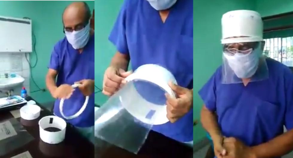 Piura: Médico fabrica casco protector de COVID-19 con un balde de plástico | VIDEO