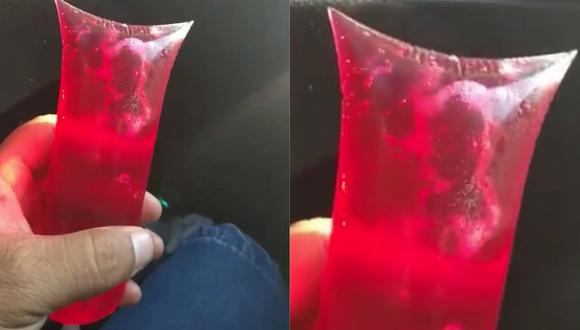 Compró una gelatina en “bolsita” y en su interior encontró saliva y restos de flema (VIDEO)