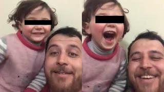 Padre e hija que se reían de los bombardeos logran escapar de Siria: “Estoy feliz”