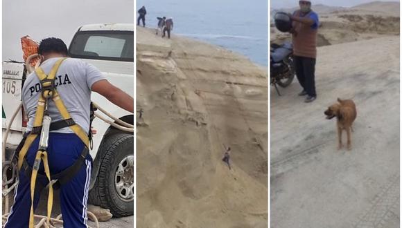 ​Policía y pescadores rescatan a perrito que cayó a acantilado en Arequipa