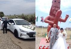 Pareja inmortaliza el día de su boda con escultura del “Huaco Erótico” en La Libertad