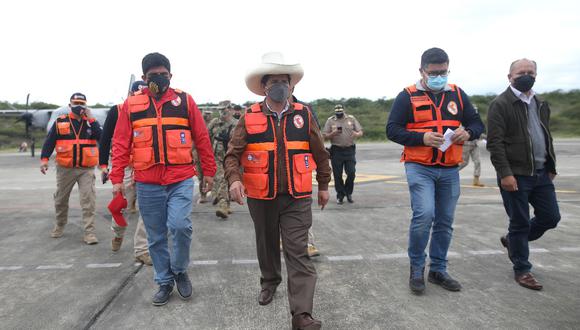 El jefe de Estado, Pedro Castillo, visitó Amazonas junto a los ministros Juan Carrasco (Interior) y Juan Silva (MTC). Foto: Presidencia