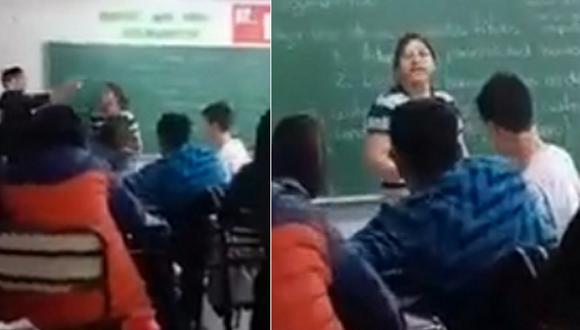La madre de familia ingresó de forma intempestiva al aula y buscó al alumno que molestaba a su hijo. (Foto: Twitter)