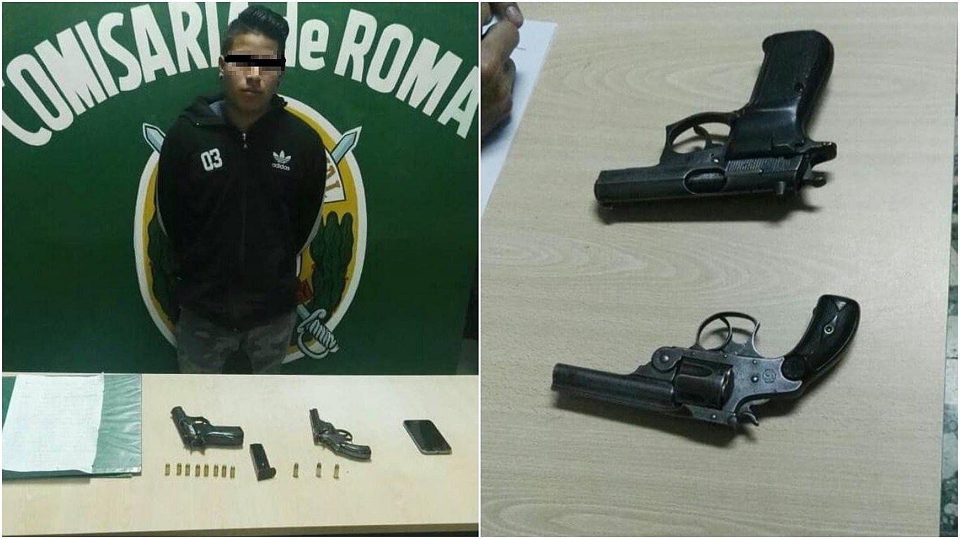 Menor de edad cae con dos armas de fuego 