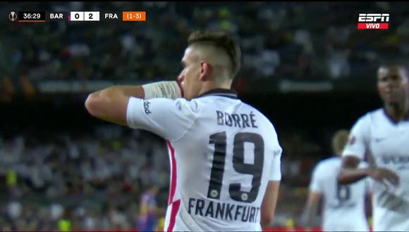 Santos Borré marcó el 2-0 del Frankfurt vs. Barcelona. (Foto: captura de pantalla - ESPN)
