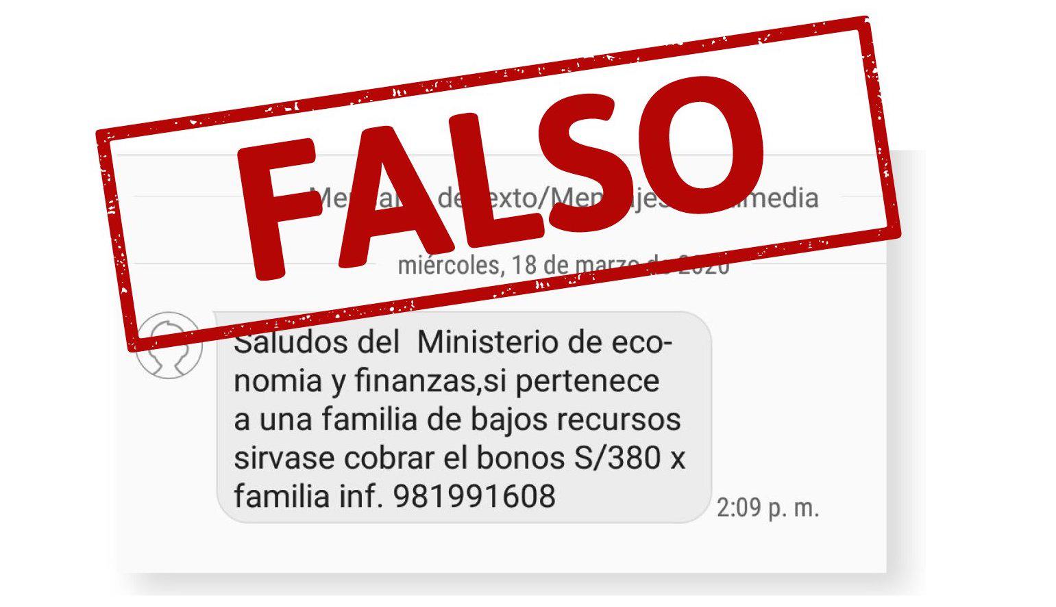 Coronavirus: Advierten que mensajes de texto que ofrecen bonos de 380 soles son FALSOS