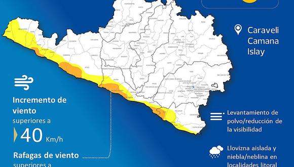 SENAMHI alerta de ráfagas superiores a 45 km/h en litoral arequipeño 