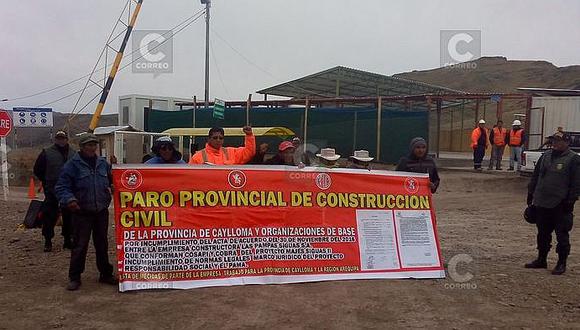 Trabajadores de Caylloma protestan en campamento de Majes Siguas II